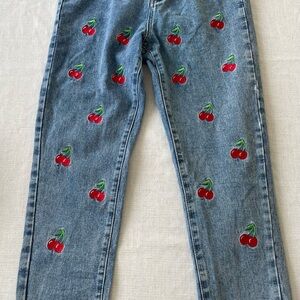 Cider Blue Denim Jeans with embroidered cherries